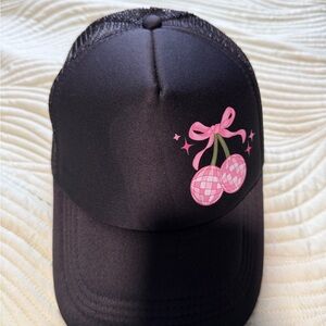 Black Cap with Pink Cherry Design